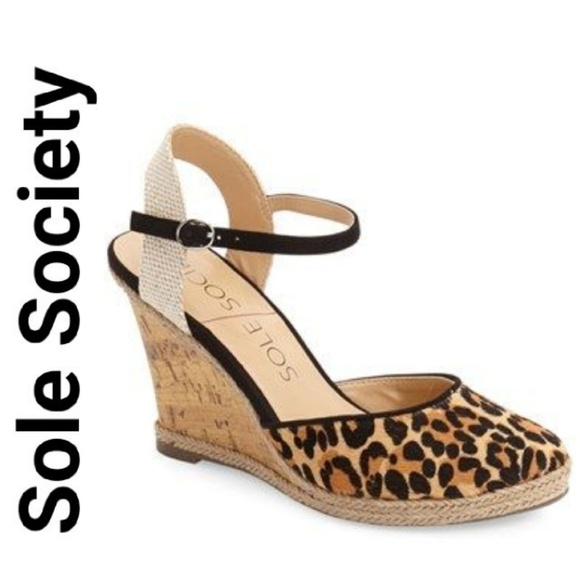 Sole Society | Shoes | New Sole Society Leopard Animal Print Calf Hair Wedge  Sandals 8 | Poshmark